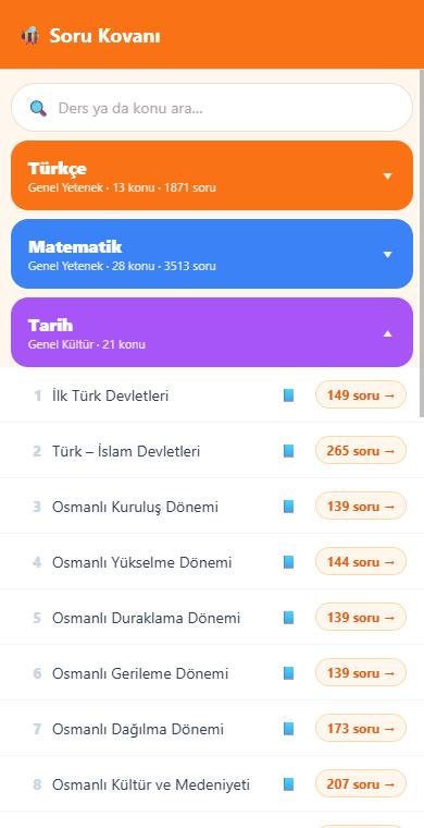 Soru Kovanı: dersler ve konu listesi